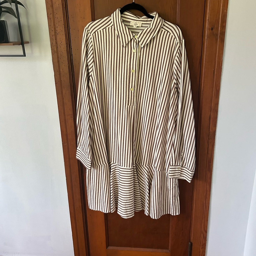Entro Brown and White Striped Shirt Dress